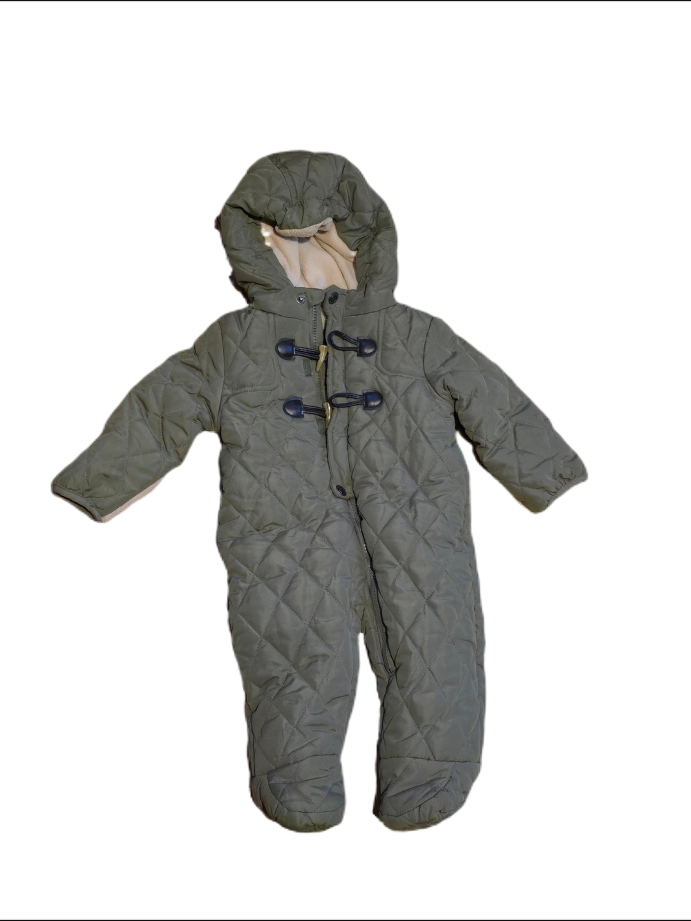 Perry Ellis Boy Olive Quilted Infant Hooded Snowsuit 6/9 M